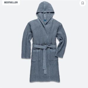 Blue Hooded Waffle Robe